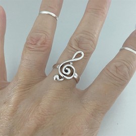 OIDIMS Musical Note Adjustable Rings Sterling Silver Plated Cute Treble Clef Opens Ring Comfort Fit Band Stackable Vintage Jewelry for Music Lover Graduation Gifts for Musician Student Birthday Party