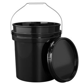 EconoHome 5-Gallon Black Bucket Pail Container with Lid | Metal Handles with Plastic Grip for Easy Carrying | Easy Stack and Store | Heavy-Duty Extra Durable | Food Grade | BPA Free - 1 Pack