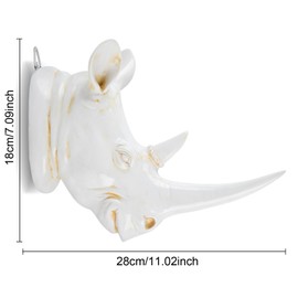 11" Resin Rhino Head Sculpture Animal Head Wall Decor, Antique White Rhino Head Wall Mount, Vintage Resin Animals Head Wall Hanging Decor for Living Room Bedroom Farmhouse Kitchen Decor Gift