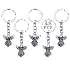 Winrase Silver Tone Alloy Guardian Angel Pendant Keychain Key Ring Key Accessory (Set of 48)