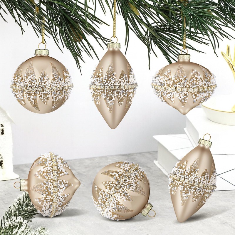 Soulchen 3 Pcs Christmas Glass Ball Ornaments Beaded Sequined Glitter