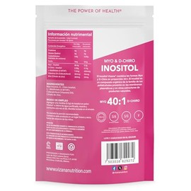 VIZANA NUTRITION | Myo & D-chiro Inositol Mezcla 40:1 en Polvo 250 gr, 5200 mg Myo, 130 mg D-Chiro, adicionado con L-Metifolato (5 MTHF), Vitamina D3 
