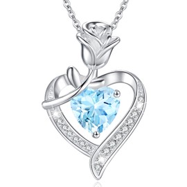 MISUMOR Halskette Damen mit Herz Anhänger Geburtsstein Schmuck Damen Weihnachten Geschenke für Frauen Freundin Mutter Geburtstag Valentinstag Hochzeitstag Muttertag Jahrestag,