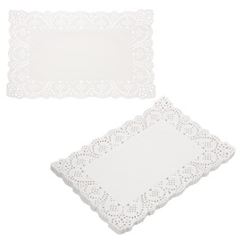 sourcing map 150pcs Lace Paper Doilies 13.8 x 9.8 Inch White Rectangle Disposable Decorative Paper Placemats Hollow Flower Absorbing Papers for Cakes Desserts Food Decoration Wedding Birthday