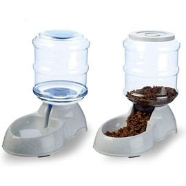 VaygWay Pet Feeder and Waterer – Self Dispensing Gravity Automatic Feeder - Food and Water Dispenser Set – Dog Cat Pet Food Bowl – 1 Gallon Feeder and 3.7 Waterer