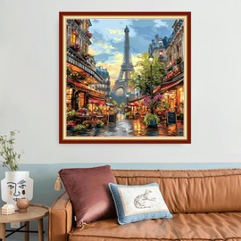 Foxhool Beginners Cross Stitch Kits Stamped Full Range of Embroidery Kits for Adults DIY Cross Stitches kit Embroidery Patterns for Needlepoint kit-Eiffel Tower at Dusk 18x18 inch