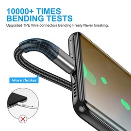 Cable USB a USB C, paquete de 3 cables de carga rápida de nailon trenzado de alta calidad de 10 pies, cable de carga rápida 3A, cable largo tipo C a A