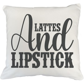 Lattes & Lipstick, Latte Lover Cosmetics Enthusiast Sayings - Beauty Themed Merch for Makeup Artist or Cosmetologist, Gift for Makeup Lovers, Pillow Cover, White 18X18 in