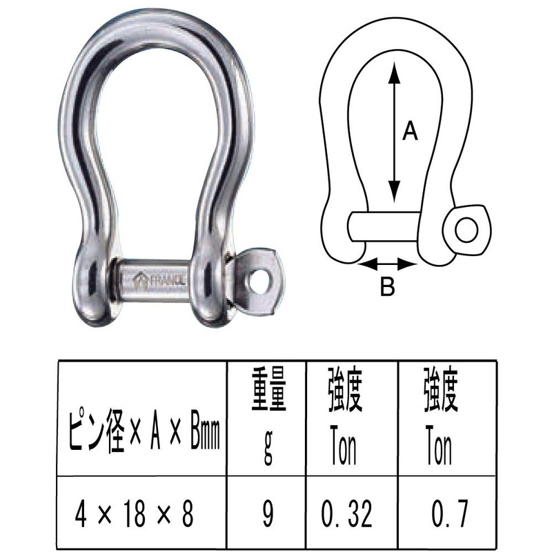 Wichard 322233 Bow Shackle Stainless Steel Pin Diameter 0.2 inch