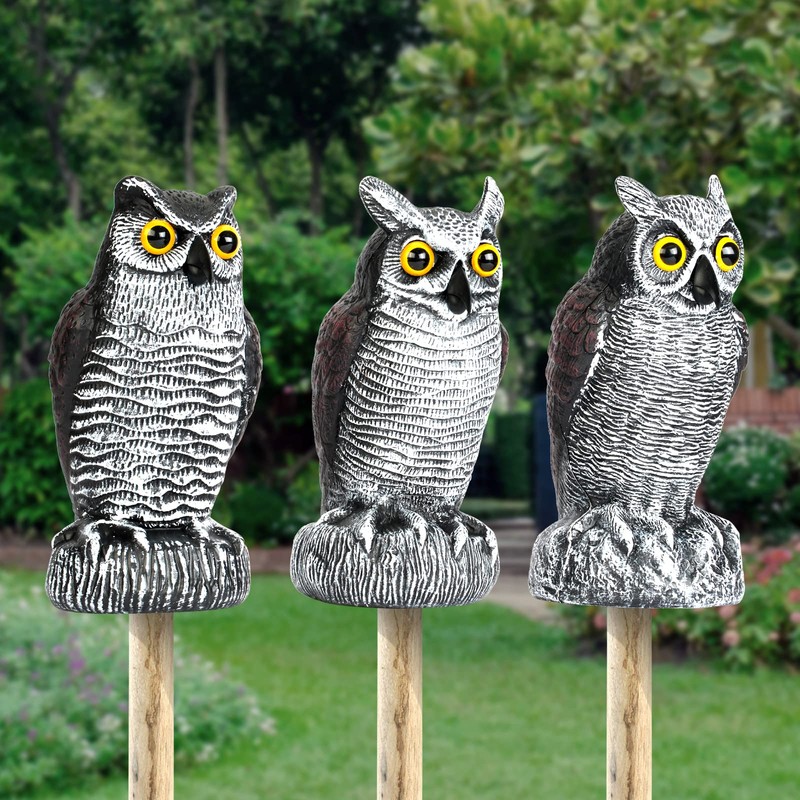 3-Pack Owl Decoys for Bird Deterrent - Weatherproof Bird Repellent