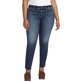 Silver Jeans Co. Women's Plus Size Elyse Mid Rise Comfort Fit Straight Leg Jeans, Med Wash ECF335, 18 Plus