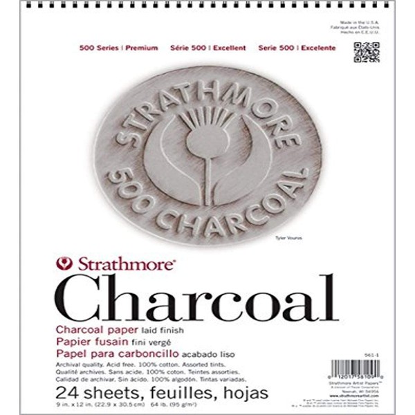 Strathmore 500 Series Charcoal Paper, Assorted Colors, Wirebound Pad, 12x18 inches, 24 Sheets (64lb/95g) - Professional Artist Paper