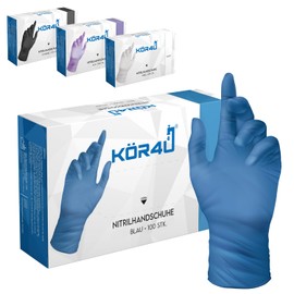 kör4u Nitrile Gloves, Blue, L, Pack of 100, Powder-Free, Latex-Free, Extra Strong, Disposable Gloves, Food Gloves