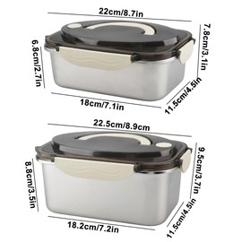 WakiHong Pack of 2 Storage Containers for Food Stainless Steel Lunch Box Lunch Box Rectangular Stackable with Handle for Storage and Preservation of Food (1700 ml + 2100 ml)