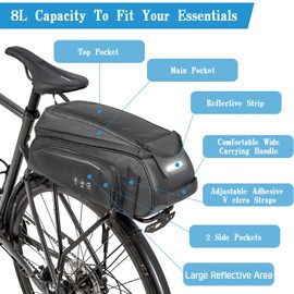 8L Bike Bags for Bicycles, Waterproof Bike Rack Rear Bag with Removable Shoulder Strap, Reflective Bike Trunk Carrier Bag Bike Saddle Bags Bike Seat Bag, Pannier Bag Bike Storage Bag Bike Accessories