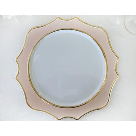 " OCCASIONS " 10 Pieces Round 13.25'' Round Plastic Wedding Chargers, Party Decoration Disposable Charger Plates (Scalloped Imperial Blush & Gold)