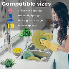 JIEFANYU Sponge Holder for Scrub Daddy Smiley Face Kitchen Sink with Suction Cups, Large Soap Dish & Sink Caddy Organizer, Dishwasher Safe
