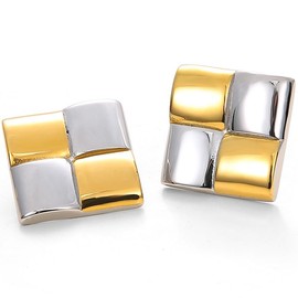 Chunky Gold And Silver Square Earrings Two Tone Mixed Metal Earrings Rectangle Stud Geometric Statement Earrings Women Trendy Classy Jewelry Stainless Steel