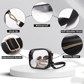 Clear Crossbody Bag, PVC Clear Purse Stadium Approved, Adjustable Strap Shoulder Transparent Bags for Concerts Sports Events (Black)