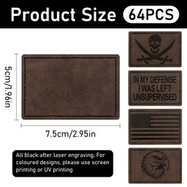 J.CARP 64Pcs Blank Leatherette Hat Patches with Adhesive, Laserable Leatherette Patch, Heat Press/Transfer Iron-on Leather Patches for Hats Clothes Repair Rectangle Mix