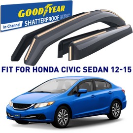 Goodyear Shatterproof in-Channel Window Deflectors for Honda Civic 2012-2015 Sedan, Rain Guards, Window Visors for Cars, Vent Deflector, Car Accessories, 4 pcs - GY007996