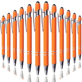 Oddmoal Ballpoint Pen with Stylus Tip, Soft Touch Click Metal Pen, 1.0mm Medium Point, Black Ink, 12 Count(Orange)
