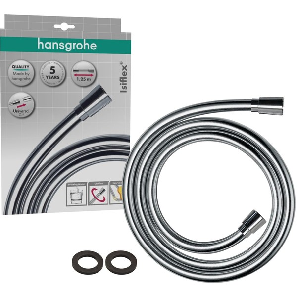 hansgrohe Isiflex - universal fit shower hose 1.25 m, tangle free, flexible shower head hose anti-kink, incl. sealing rings, chrome