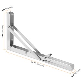SEUNMUK 2 Pack 12 Inch Heavy Duty Folding Shelf Brackets, Collapsible Brackets, Hinged Bracket for Kitchen,Bathroom,Bookshelves,Beds, Outdoor, Max Load: 132lb/60KG