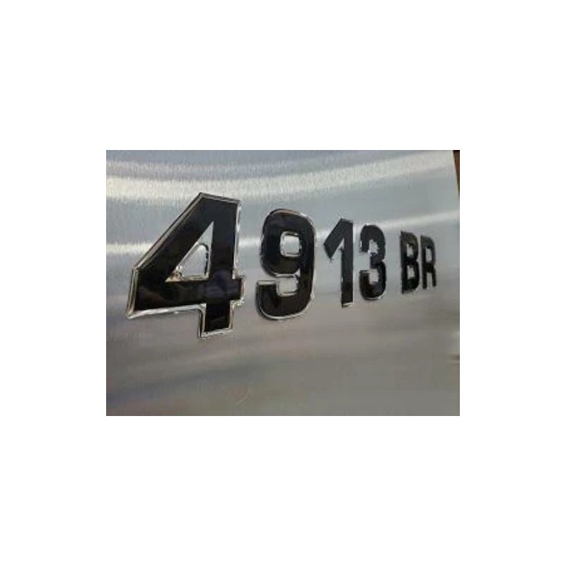 3DLTRG Black Center - Chrome Outline Domed Boat Registration Numbers