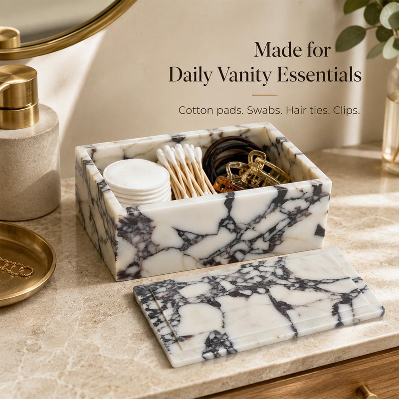 Artisanal Abode Natura Marble Rectangle Jewelry Box with Lid, 7.87