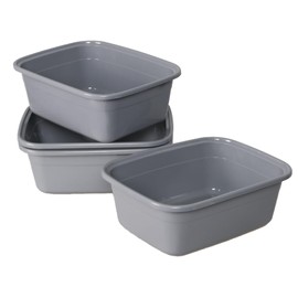 Bblina 12 Quarts Plastic Dish Pan, 4-Pack Rectangular Wash Basin Tubs, Grey