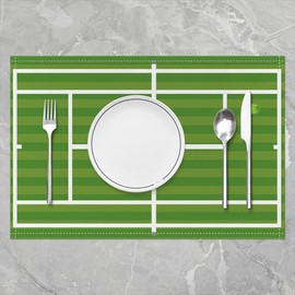 Tennis Court Placemats for Dining Table, Tennis Competition Sports Game Grassland Waterproof Table Place Mat for Party,Geometric Blue Stripes Patchwork 12"x18" Table Mats Set of 4