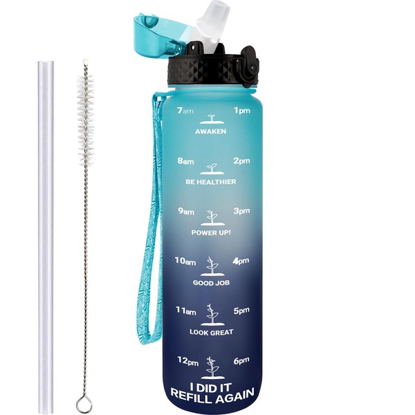 GOPPUS 1L/32oz Water Bottle with Straw 1 Litre Sports Bottle
