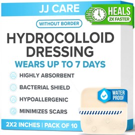 JJ CARE Hydrocolloid Dressing 2x2 [Pack 10], 0.35MM Thick Hydrocolloid Bandages w/o Border, Self-Adhesive Thin Hydrocolloid Wound Dressing, Wound Care Bandages for Bedsores and Blisters