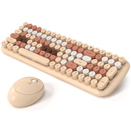 Wireless Keyboard and Mouse Combo, MOWUX - Modern Compact Layout, Colorful Compact Candy Mouse and Retro Round Keyboard Set with Cover, for PC/Laptop/Windows/Mac - Milk-Tea Colorful