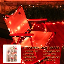 SINAMER Red Fairy Lights Battery Operated (Included), 8 Modes & Auto Timer, 16FT 50Led Mini Twinkle Silver Wire Firefly Starry Lights, Waterproof Battery Operated Lights for Mason Jars Party Bedroom