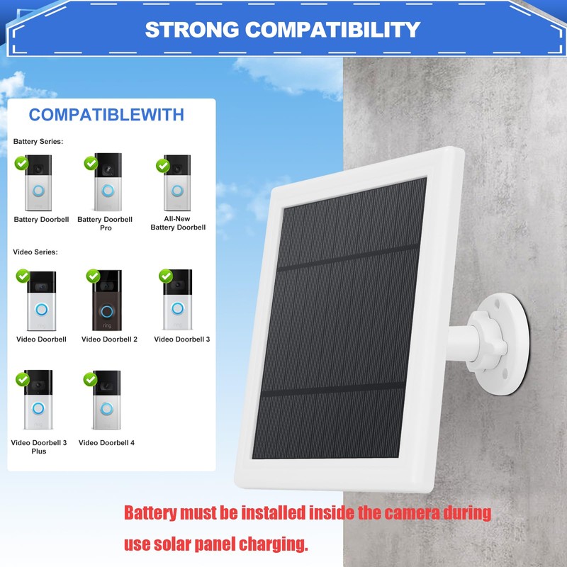 Solar Charger for Ring Doorbell, 5W 12V Solar Panel Pefect