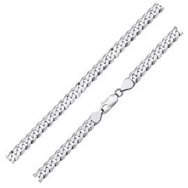 Materia SA-63 Men's Bracelet Curb Chain Silver 925 Flat Curb Bracelet Men 6 mm Wide Diamond Cut in 18-24 cm, Sterling Silver