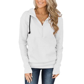 Fallorchid Womens Quarter zip Pullover Hoodies Casual Long Sleeve Sweatshits with Pocket (White,XX-Large)
