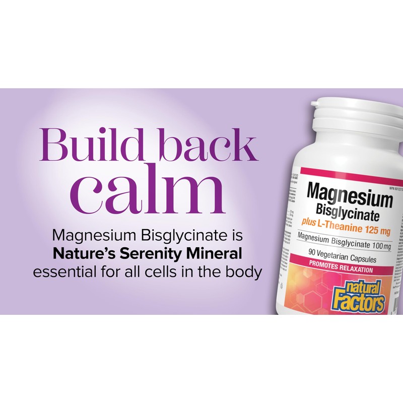 Natural Factors Magnesium Bisglycinate 100mg Plus L-Theanine 125mg, 90 vegetarian