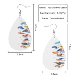 Vosach Beautiful Feathers Fashion Faux Leather Earrings Watercolor Boho Ethnic Bird Feathers Wedding Teardrop Earrings Jewelry For Women Friends Bridal