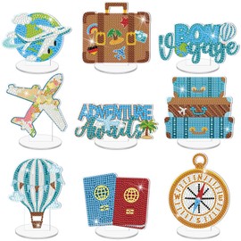 Kosiz 9 Pcs Travel Diamond Art Tabletop Decorations Adventure Awaits Diamond Painting Kits for Adults Double Sided Acrylic Travel Centerpieces for Table Desktop DIY Crafts Home Party Decor Gifts