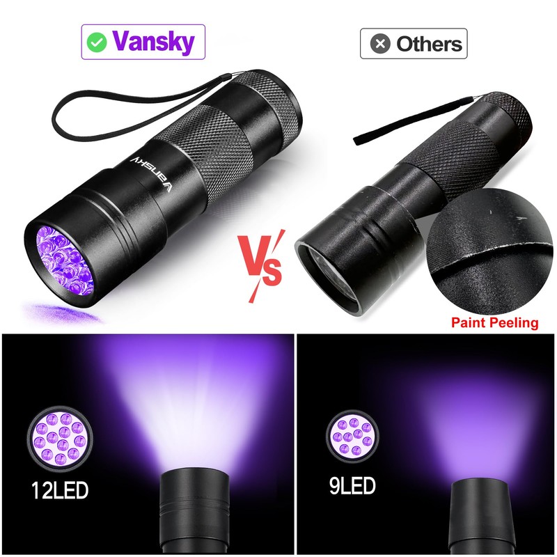 Black Light UV Flashlight,Vansky Blacklight 12 LED Urine Detector For