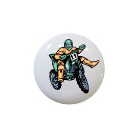 Design #06 - Motocross Dirt Bike Motorcycle - DECORATIVE Glossy CERAMIC Cupboard Cabinet PULLS Dresser Drawer KNOBS