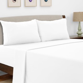 LUX Décor Floral Full Sheet Set - 4 Piece Ultra-Soft Microfiber Bed Sheets with Flat Sheet, 16 Inches Deep Pocket Fitted Sheet & Pillowcases, Breathable, Bedroom Decor, Oeko-TEX, White