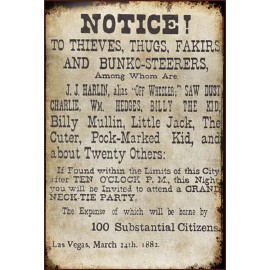 Signs for Mankind Las Vegas Notice Wanted Poster Billy the Kid, Thugs, Others Metal Poster Sign