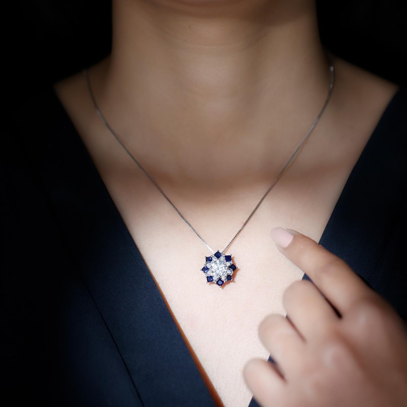 Rosec Jewels Certified Moissanite Sapphire Designer Necklace, D-Vs1 Quality, 8