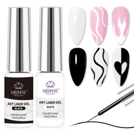 MIZHSE Gel Liner Nail Art, White and Black Painting Gel Polish, Glossy Effect Drawing Line Stripe Swirls French Nail Design DIY Manicure Soak Off Nail Art