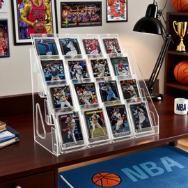 TrendTrust 4 Tier Card Display Stand, Trading Greeting Card Display Stand for Stickers, Baseball Sports Cards, Postcards, On the Go for Vendor Events Retail