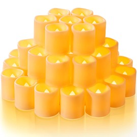 Homemory 50Pack Flickering Flameless Votive Candles, 200+Hour Electric Fake Candles, Battery Operated LED Tealight for Wedding, Outdoor, Table, Festival (Amber Yellow,Battery Included)